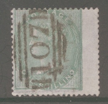 1855 1/- Deep Green SG 71  A Very Fine Used example neatly cancelled by a Bradford numeral 