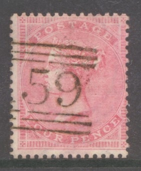 1855 4d Rose SG 66  A Very Fine Used example neatly cancelled by a Numeral . Cat £150