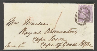 1855 6d Lilac SG 70 letter from Bigglesworth Beds to Cape Town - Cape of Good Hope