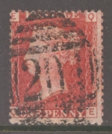 1858 1d Red SG 43 Plate 225 Lettered Q.E.  A Fine Used example with the plate clearly visible. 