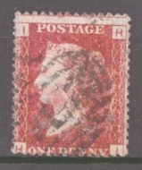 1858 1d Red SG 43 plate 225 Lettered H.I. A fine Used example with plate clearly visible on both sides