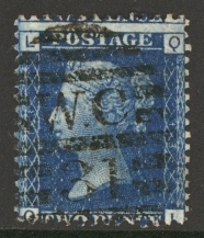 1858 2d Blue SG 46 Plate 13 Fine Used Cat £30