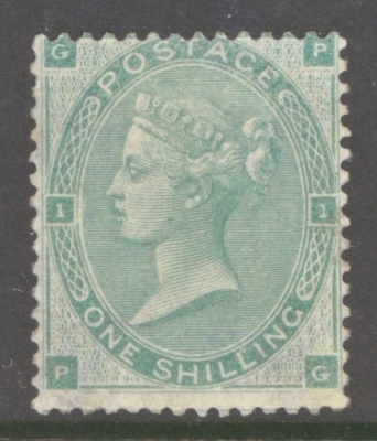 1862 1/- Green SG 90 P.G.  A Fresh M/M example of this Difficult Stamp. Cat £3,200