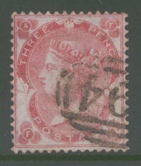 1862 3d Bright Carmine Rose SG 76 F.A.   A Fine Used example. Cat £350