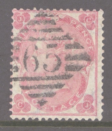1862 3d Pale Carmine Rose SG 77 C.J   A Very Fine Used example Neatly Cancelled by an Irish 65 in Diamond.. Cat £325