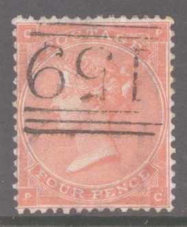 1862 4d Pale Red SG 80 Lettered P.C. A Very Fine Used Well Centred example