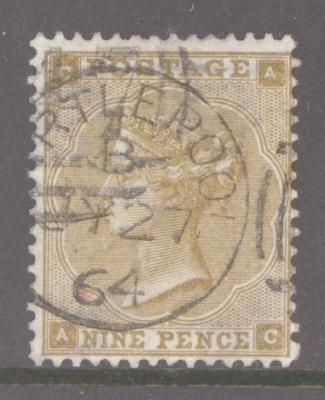 1862 9d Bistre SG 86 Lettered A.C.  A Very Fine Used example with Superb Colour. This is an Extra Tall stamp from the A Row