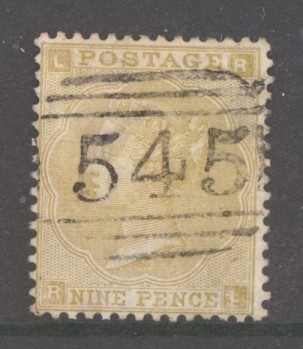 1862 9d Straw SG 87 R.L.  A Very Fine Used example. Cat £475