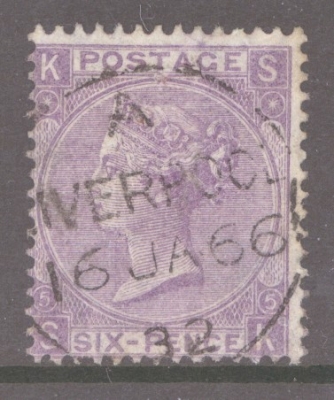 1865 6d Lilac SG 97 Plate 5 S.K.  A superb Used example. Cat £280 as such.