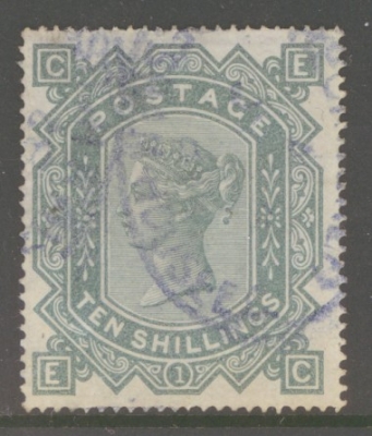 1867 10/- Greenish Grey SG 128 E.C.  A Fine Used example.