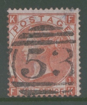 1867 10d Red Brown SG 112  Lettered F.K. A  Fine Used example. Cat £400