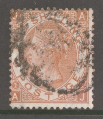 1867 2/- Brown SG 121 Lettered A.J.  A Fine Used example with Superb Bright Colour. Much Scarcer than a £5 Orange.