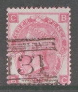 1867 3d Rose SG 103 Plate 5  Lettered B.C.  A Fine Used example. Cat £70