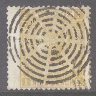 1867 9d Straw SG 110 I.E.  Cancelled by British Magnetic Telegraph Co Concentric Ring