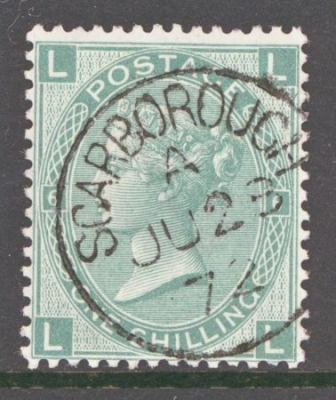 1867 1/- Green SG 117 Plate 6  Superb Used with Scarborough CDS