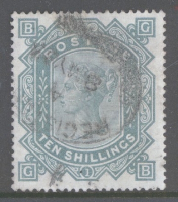 1867 10/- Greenish Grey on Blued Paper SG 131.  A Fine Used example of this difficult stamp. Cat £5200