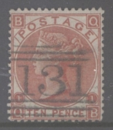 1867 10d Deep Red Brown SG 114  Lettered Q.B. A Very Fine Used example. Cat £600