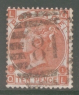 1867 10d Deep Red Brown SG 114  Lettered Q.L. A Fine Used example. Cat £600