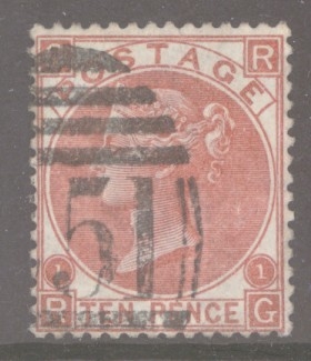 1867 10d Deep Red Brown SG 114  Lettered R.G.  A Very Fine Used example.  Cat £600+