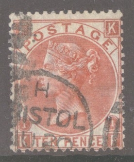 1867 10d Deep Red Brown SG 114  Lettered K.I. A Fine Used example.  Cat £600+