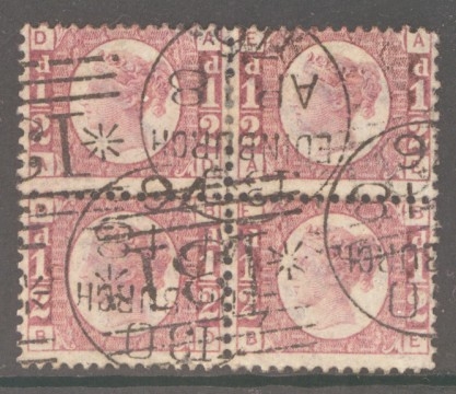 1870 ½d Rose SG 49 Plate 11.  A Very Fine Used Block of 4