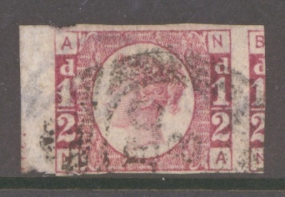 1870 ½d Rose SG 48 Plate 4 Lettered N.A. Variety Imperf SG 49a.  A Fine Used example of this Scarce Stamp. Cat £2,000