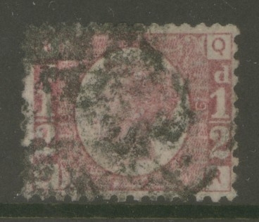 1870 ½d Rose SG 48 Plate 9. A Sound Used example with the plate clearly visible on both sides