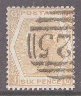 1872 6d Pale Buff SG 123 Plate 12. A Fine Used example of this difficult plate. Cat £350