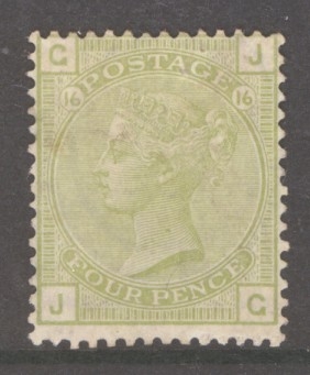 1873 4d Sage Green SG 153 Plate 16 A Fresh Lightly M/M example. Cat £1,400