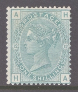 1873 1/- Green SG 150 Plate 12 H.A.   A Fresh Lightly M/M example. Cat £650