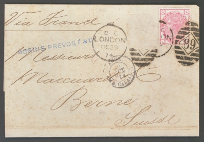1873 3d Rose SG 143 Plate 15 on entire from London to Bern Switzerland 