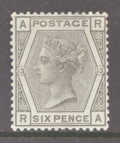 1873 6d Grey SG 147 Plate 13 Lettered R.A.  A Fresh Well Centred M/M example