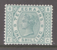 1876 Telegraph 1/- Green Plate 8  SG T8  A  Superb Fresh U/M example, one short perf under shilling. Cat £180