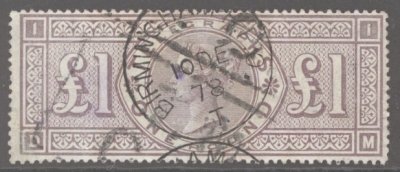 1876 £1 Brown Lilac Telegraph SG T17  A Good -  Fine Used example