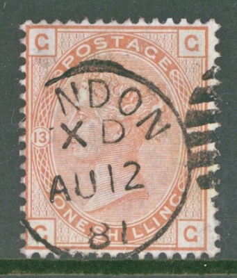 1880 1/- Orange Brown SG 163 Plate 13 A Very Fine Used example