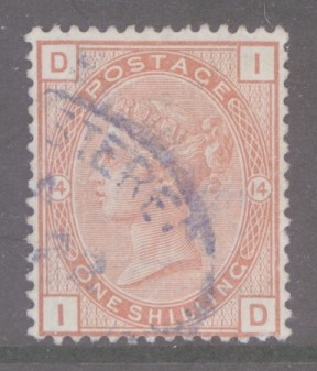1880 1/- Orange Brown SG 163 Plate 14 I.D  A Fine Used example. Cat £170