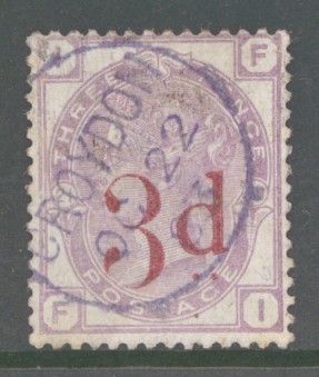 1880 3d on 3d Lilac SG 159 F.I. A very Fine Used cancelled by a Blue Croydon CDS
