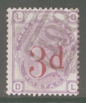 1880 3d on 3d Lilac SG 159 D.L.  A Very Fine Used example lightly cancelled. Cat £150