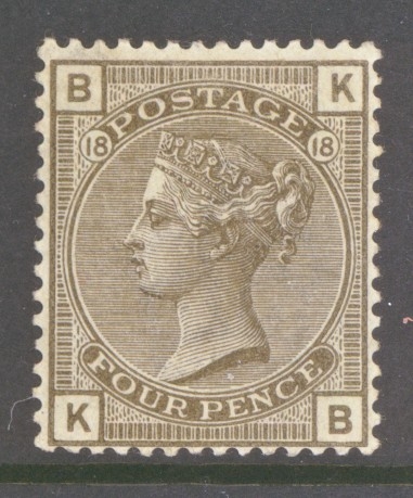 1880 4d Grey Brown SG 160 Plate 18 Lettered K.B. A Good Mint example with Extra Deep Colour.