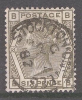 1880 6d Grey SG 161 Pl 18  B.B. A Very Fine Used example