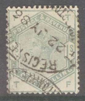 1883 1/- Green SG 196 T.F.  A Fine Used example. Cat £325