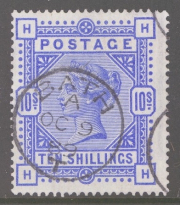 1883 10/- Ultramarine SG 183 lettered B.B. A Very Fine Used example with Extra Deep Colour. Cat £525