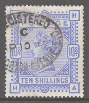 1883 10/-  Ultramarine SG 183  Lettered H.A.  A Very Fine Used example