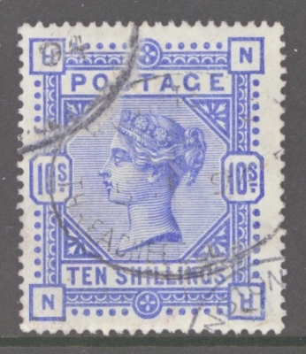 1883 10/-  Ultramarine SG 183  Lettered N.H. A Very Fine Used example with Extra Deep Colour