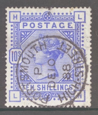 1883 10/-  Ultramarine SG 183  Lettered L.H. A Very Fine Used example with Deep Colour