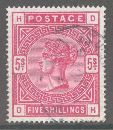 1883 5/- Crimson SG 181 lettered D.H. A Very Fine Used example in a Deep Shade