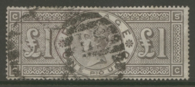 1888 £1 Brown Lilac SG 185 Lettered S.C.  A Good - Fine Used example. Cat £3000