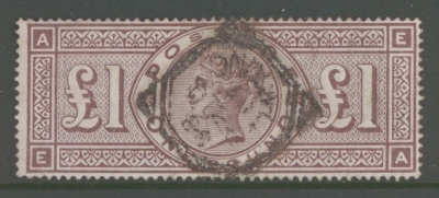 1888 £1 Brown Lilac SG 186  A Fine Used example with good colour of this difficult stamp. Cat £4,500
