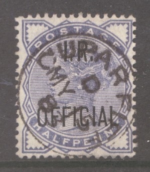 1884 I.R. Official ½d Slate Blue SG 05  A Very Fine Used example.