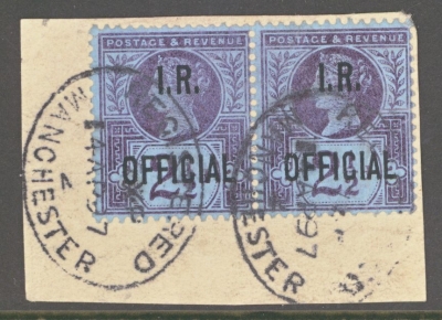 1887 2½d Blue I.R. Official SG 014  A fine used pair